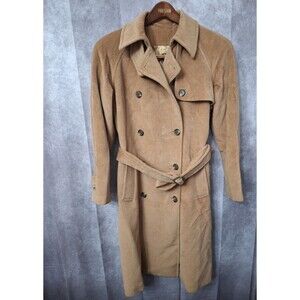 American Living Wool Angora Peacoat Womens Medium Tan Double Breasted Belted